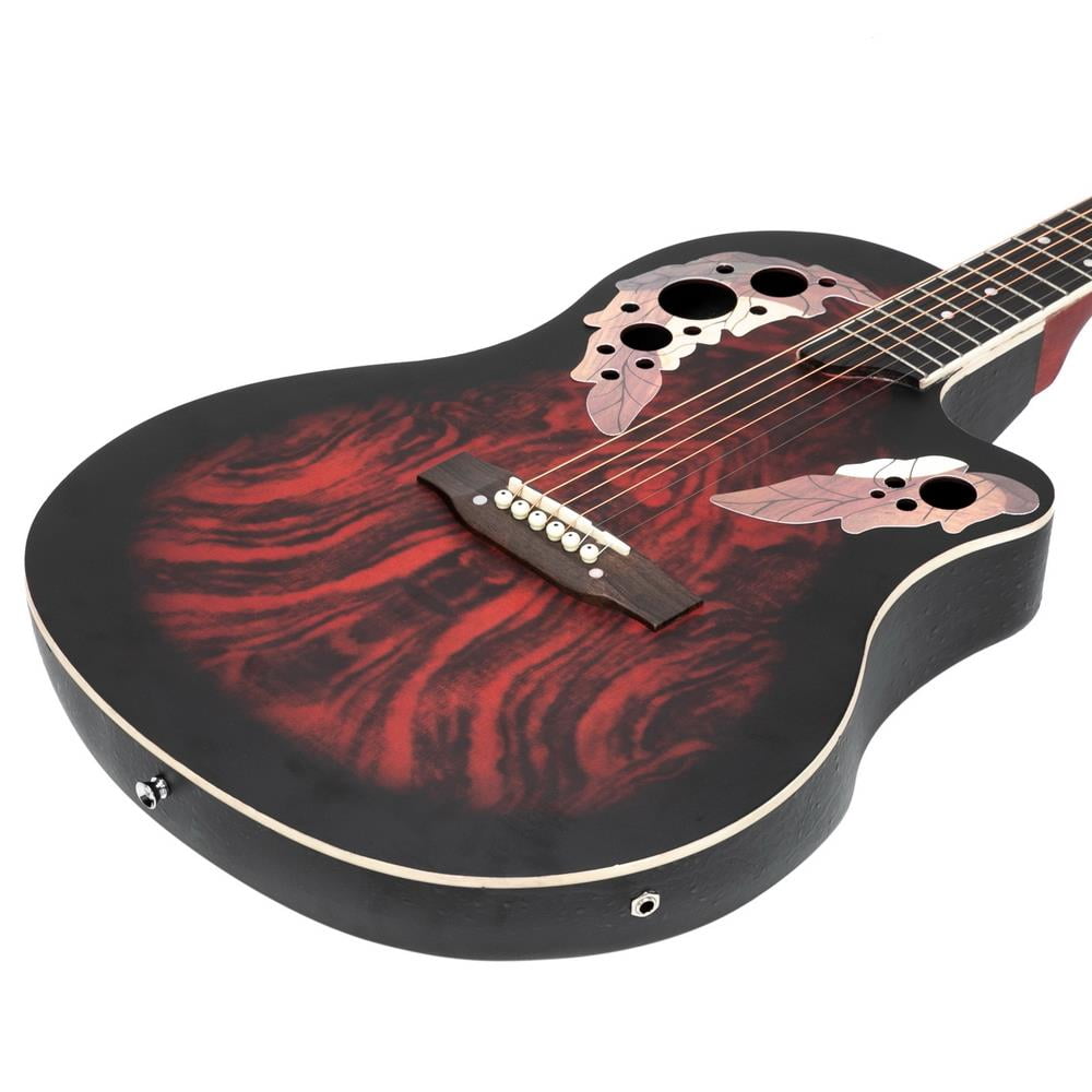 Glarry 41 Inch Full-Size Cutaway Acoustic-Electric Guitar Round Back, Sunset Red