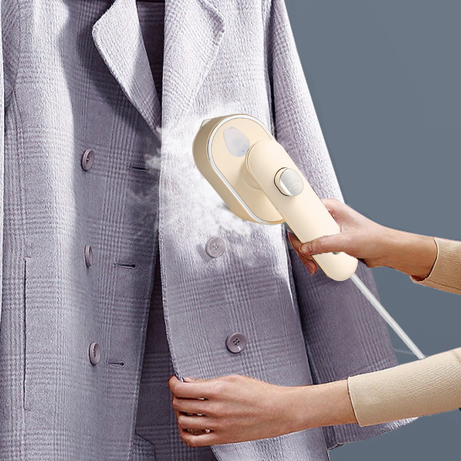 Tuphregyow Foldable Portable Mini Handheld Travel Steam Iron for Clothes, Hanging Ironing Machine with Supercharged Heating System and Large Panel Wrinkle Removal for Home and Dormitory Use Beige
