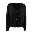 thumbnail image 3 of Olyvenn Button Short Sweaters for Women Outerwear Loose Casual Ladies Fashion Long Sleeve V-Neck Solid Color Female Leisure Black S, 3 of 7