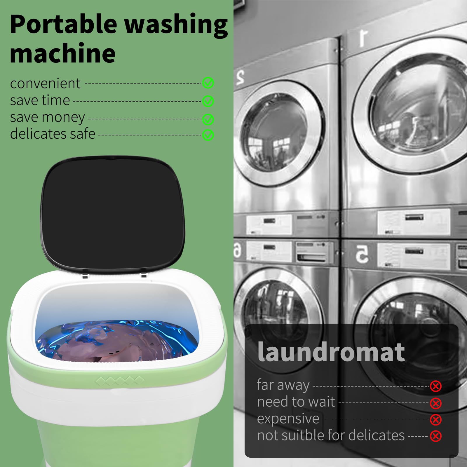 Portable Washing Machine 16L Large Capacity, Upgraded Portable Washer with 3 Cleaning Modes, Deep Cleaning Small Washer for Travel, Camping, Apartments, Dorms, Hotels (Green)