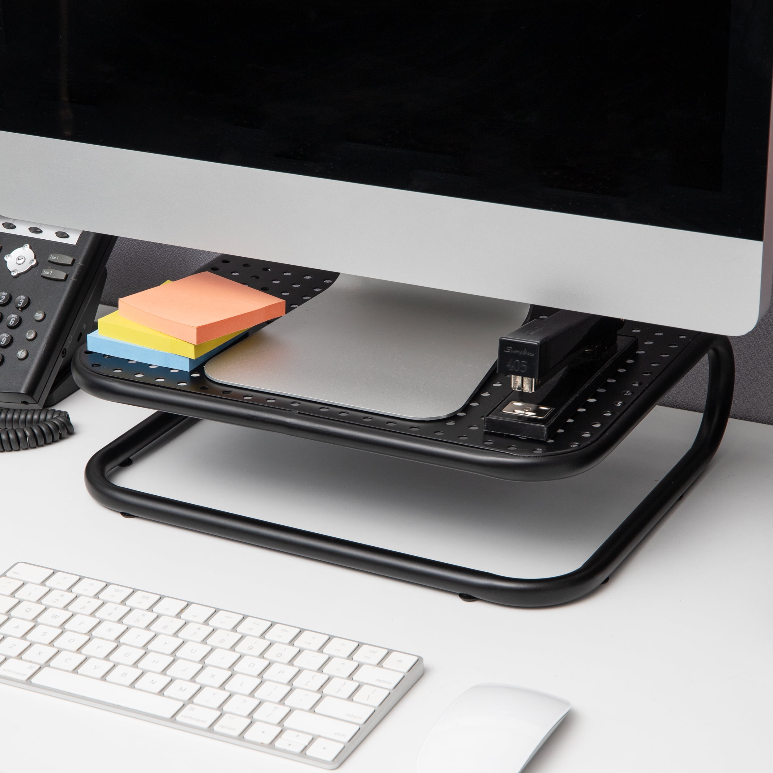 Mind Reader Metal Monitor Stand, Desk Riser Desktop Organizer 14.25"L x 11"W x 4.25"H, Set of 2, Black