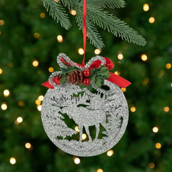 Northlight 4.25" Silver Glitter Moose 2-D Cut-Out Silhouette Christmas Ornament