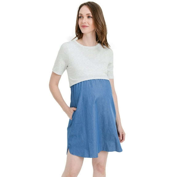 LaClef Women's Maternity Nursing Shift Dress with Side Pocket