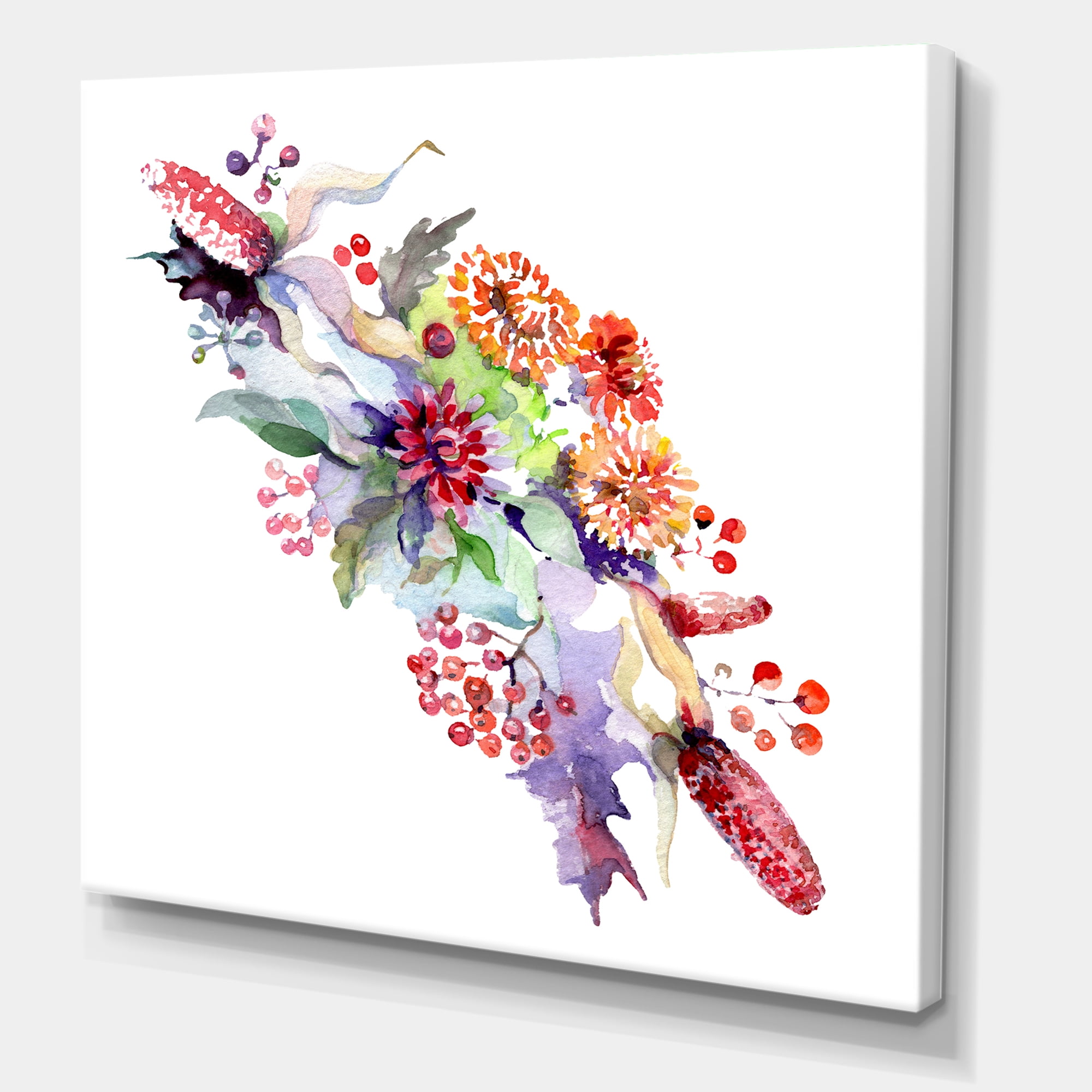 Designart ' Bouquet With Berries and Wildglowers ' Traditional Canvas Wall Art Print