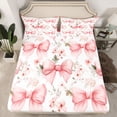 thumbnail image 2 of Homewish Cartoon Bowtie Ribbon Twin Sheet Sets,Rustic Flower Floral Twin Fitted Sheet,Pink White Flat Sheet For Girls Kids,Ultra Soft Home Decor,3pcs, 2 of 7