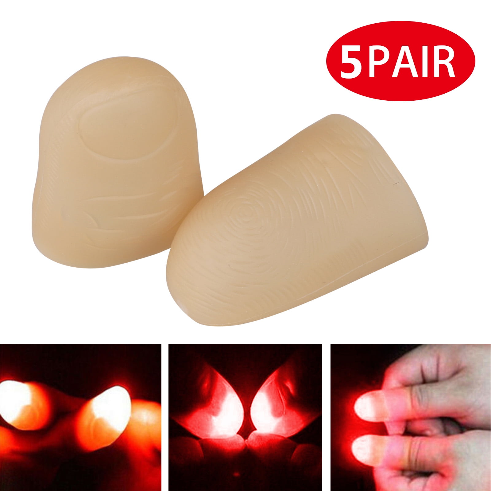 4 Pcs Magic Light Up Thumb Props Fingers LED Trick Finger Lights Red 