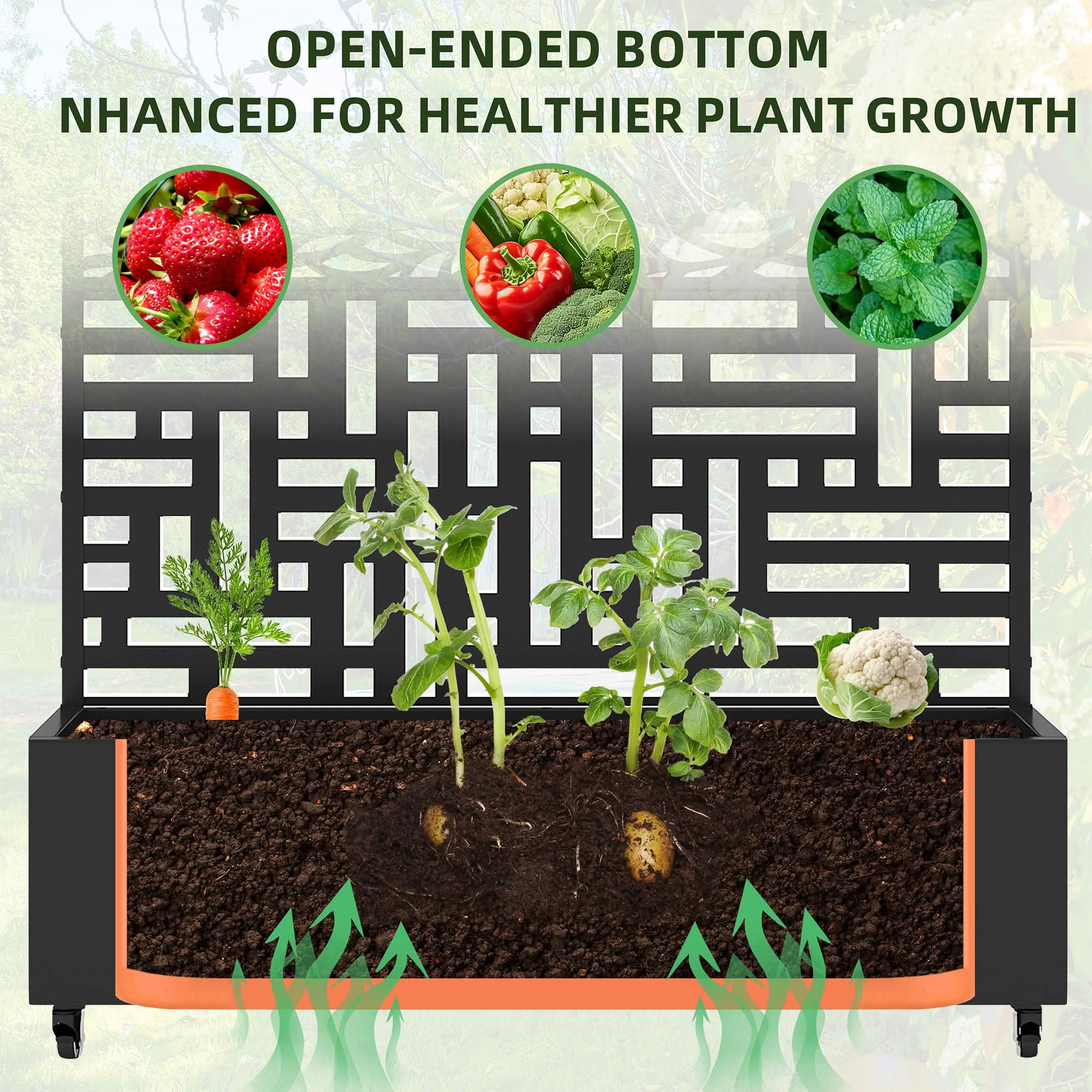 MAYEERTY Black Metal Planter Box with Trellis, Outdoor Garden Patio, 72×47×16in