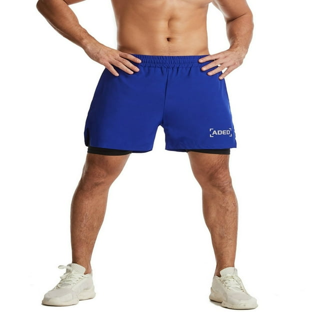 MesaSe Men‘s Running Shorts Double Layer Exercise Gym Workout Quick Drying Training Joggers 2 in 1 Sports Shorts with Zip Pockets Fluorescent Green XS
