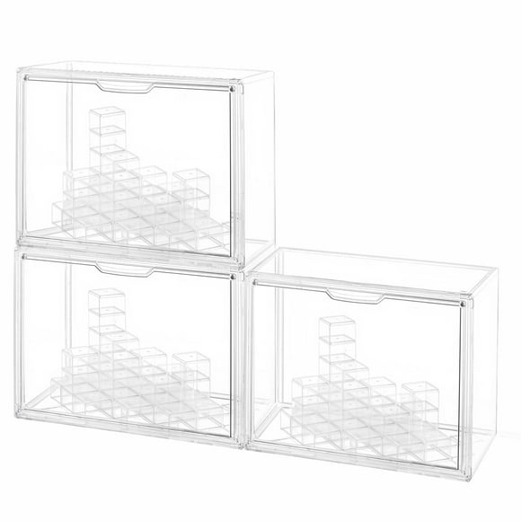 GUDEMAY Clear Acrylic Display Case for Collectibles with Magnetic Door, Stackable Dustproof Storage Cabinet Bins, Modular Risers, Showcase for A