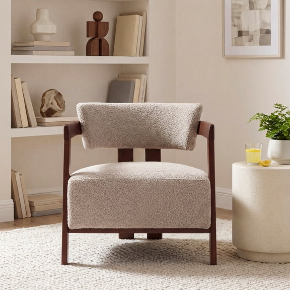Christopher Knight Home Mid-Century Modern Boucle Upholstered Accent Arm Chair, Wood Frame, Wheat