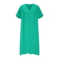 thumbnail image 5 of SMihono Fashion Women's Short Sleeve T Shirt Dresses Summer V Neck Ruched Midi Dress Casual Beach Vacation Sundresses with Pockets Green XXXL, 5 of 7