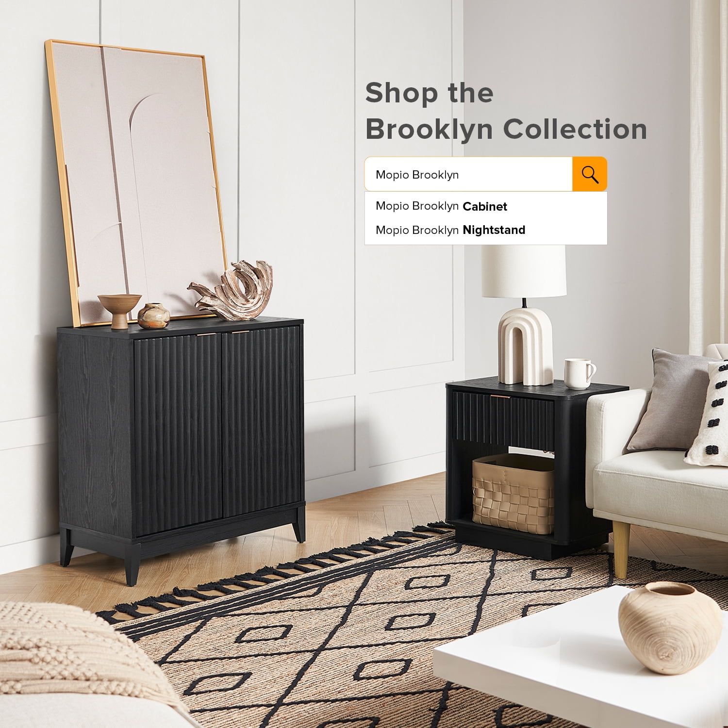 mopio Brooklyn Black Oak Storage Cabinet, Modern Farmhouse Entryway Accent Cabinet for Living Room