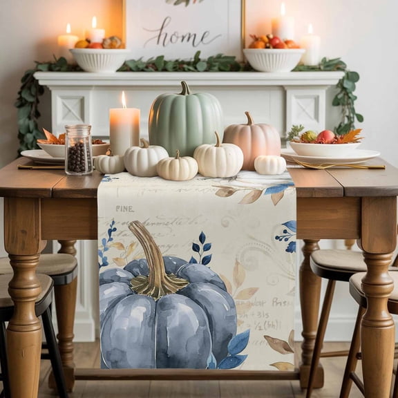 Thanksgiving Pumpkins Cotton Linen Table Runner, Washable Table Runners for Kitchen, Dining Room, Holiday, Home Party Table Decor, 13x48 Inches
