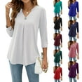 thumbnail image 2 of ESASSALY Women 3/4 Sleeve V-Neck Blouses Button-down ShirtsTops Spring Loose Casual Shirts Streetwear, 2 of 10