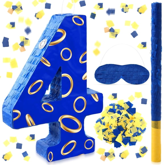 Piñata Número 4 Simgoing Azul con Anillos Dorados 40x28x7 cm