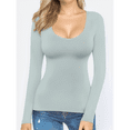 thumbnail image 4 of T-shirt Tunique Ajusté à Manches Longues à Encolure Dégagée pour Femmes, Tee, Gris Éléphant, S, 4 of 9