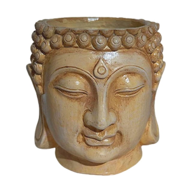 Maceta con forma de cabeza de Buda, maceta china para plantas, ideal para la cocina, el escritorio o la mesa de oficina. Beige