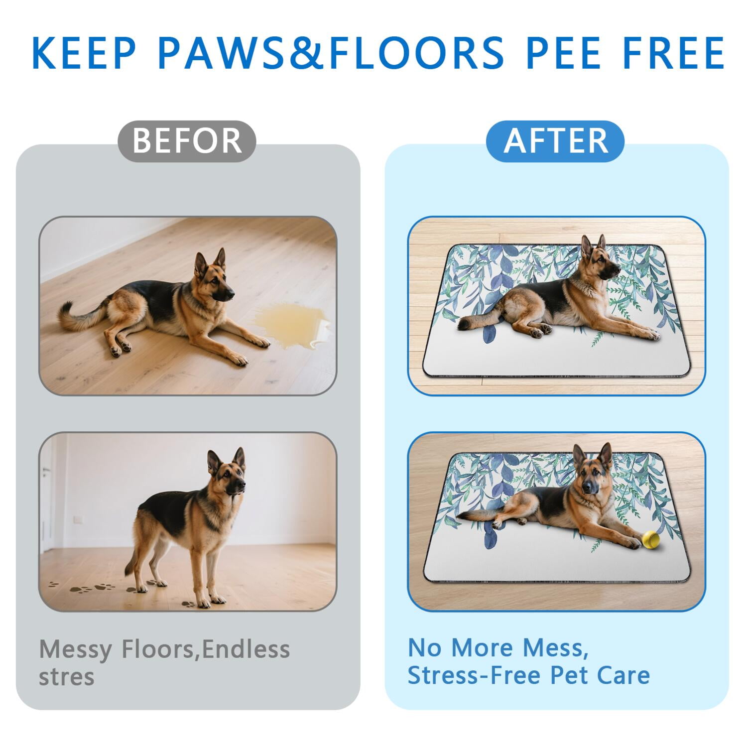 Extra Large 48x48 Inch Reusable Dog Training Pads 2-Pack, Heavy Duty Washable Puppy Potty Mats, High Absorbency Leakproof Base for Indoor Use, Floral Design