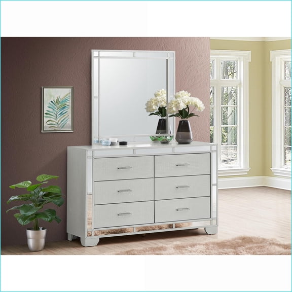 Dressers | Glam Silver Champagne Dresser with Croc Texture & Mirror Accents | Champagne | Particle Board