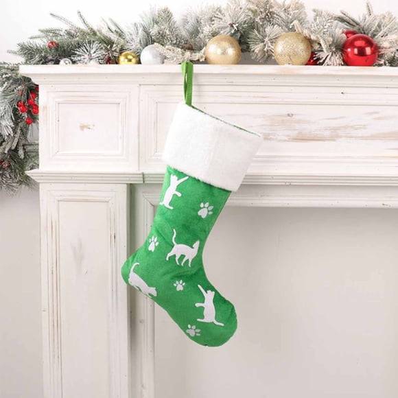 Medias Navideñas para Mascotas con Estampado de Pata Bordado En Rojo y Verde, Copos de Nieve, para Perros y Gatos | Decoración Festiva Duradera de Tela | Soporte para Golosinas para Colgar En La Chim