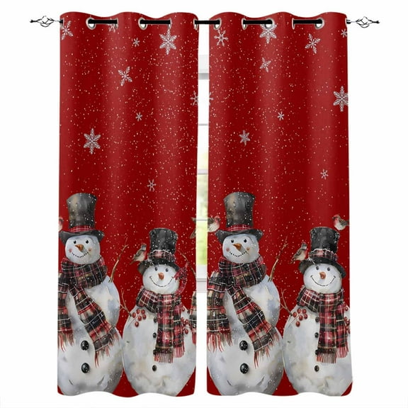 Hokiten Red Snowman Christmas Blackout Curtains | Light Blocking Print Window Curtains, Birds Xmas Snowflake Thermal Insulated Window Drapes for Living Room Kitchen Cafe (2 Panels, 104"W x 63"L)