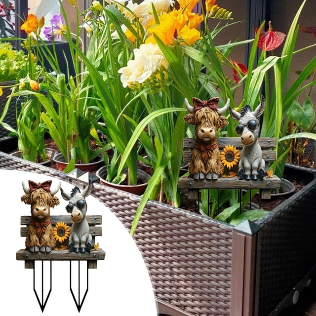 pstuiky Maceta doble acrílica para exteriores con diseño de vaca y burro, estilo fantástico, ideal para decoración de exteriores.
