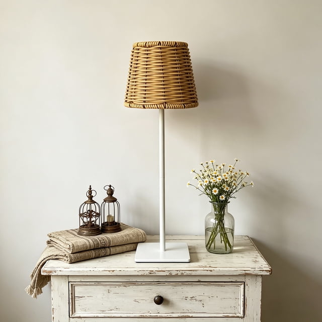 CaiYueKe Rattan Table Lamp, Rechargeable Small Wicker Lamp Cordless Rattan Lamp Shade with Dimmable LED Portable Woven Bamboo Lamp, Cozy Boho Decor