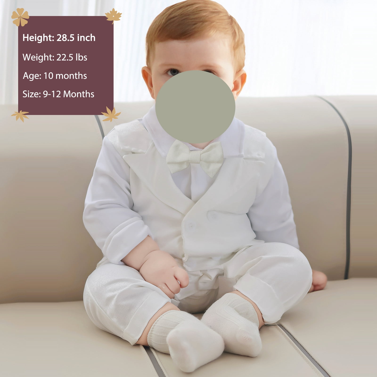 Hresadio Baby Boy Baptism Long Sleeve Christening Outfits Romper , White/Sizes Newborn-18 Months