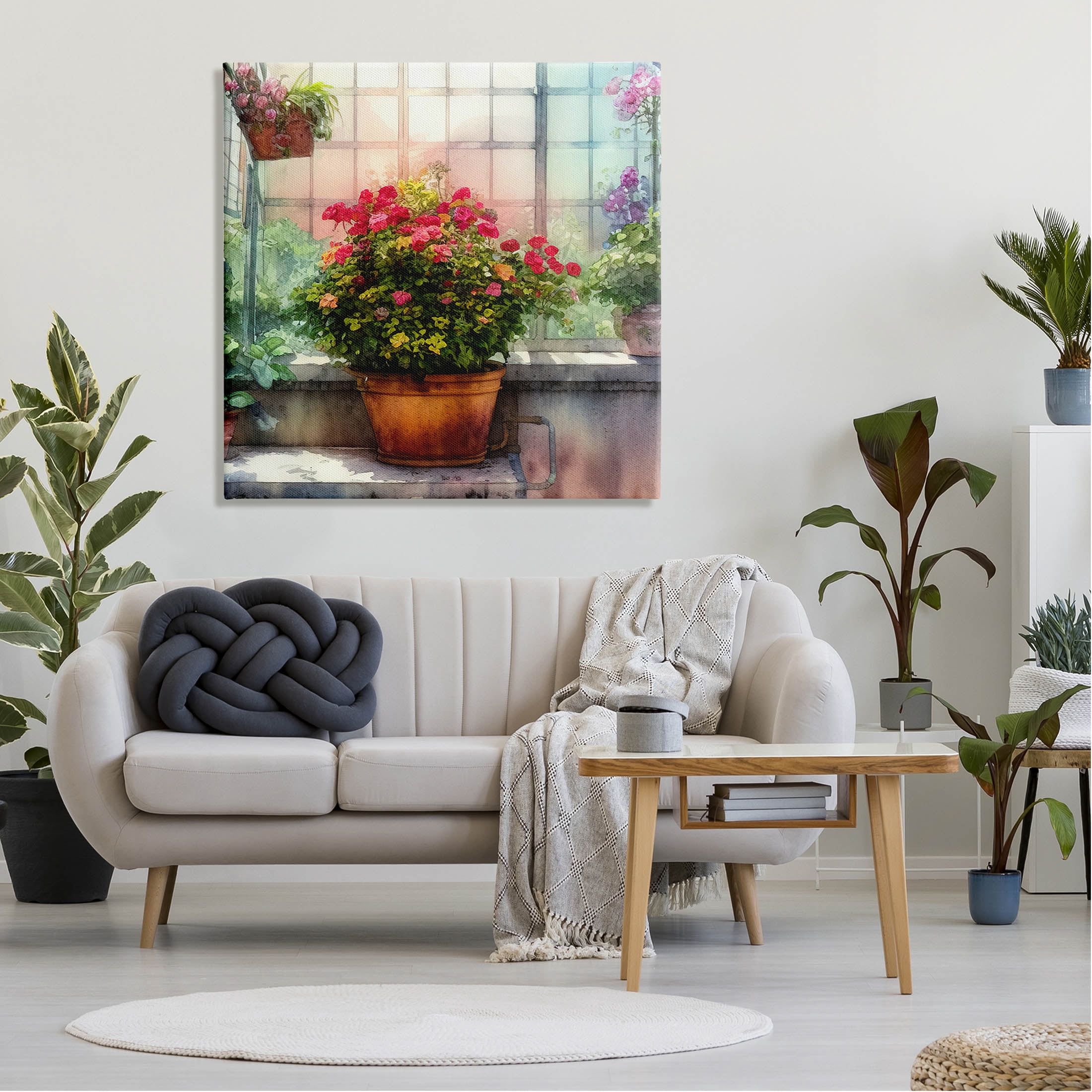 Vivid Flower Blooms Greenhouse Botanical & Floral Painting Gallery Wrapped Canvas Print Wall Art