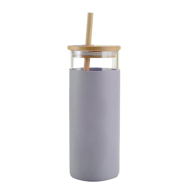 Silicona Alta Paja De Vidrio De Borosilicato Botella De Vidrio De Una Sola Capa 600Ml Taza De Té Con Tapa De Bambú Manga De Aislamiento De Paja Para Oficina Hogar 1Pcs Manga Yuarrent HA026595-07