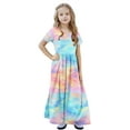 thumbnail image 6 of GERsome Girl's Short Sleeve Maxi Dress Tie-Dye Loose Casual Holiday Beach Long Dress with Pocket for 4-14 Years Kids, 6 of 9