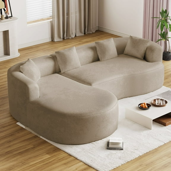 Wiilayok 110" L Shaped Modular Sofa, Chenille Curved Sectional Sofa with Left/Right Chaise,Cloud Compression Sofa Couch for Living Room,No Assembly,Light Brown
