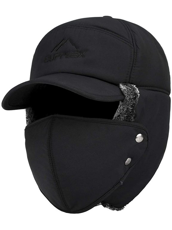 Women Men Ear Flaps Hat Aviator Winter Warm Trapper Hat Snow Ski Cycling Caps (Black)