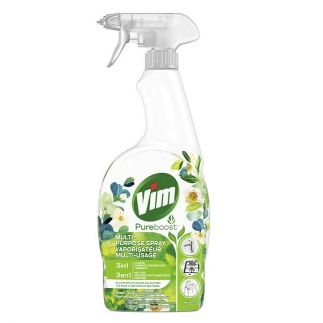 Vim Aroma & Shine multi-purpose spray in a 700ml bottle with green tea and eucalyptus scent for cleaning and disinfecting