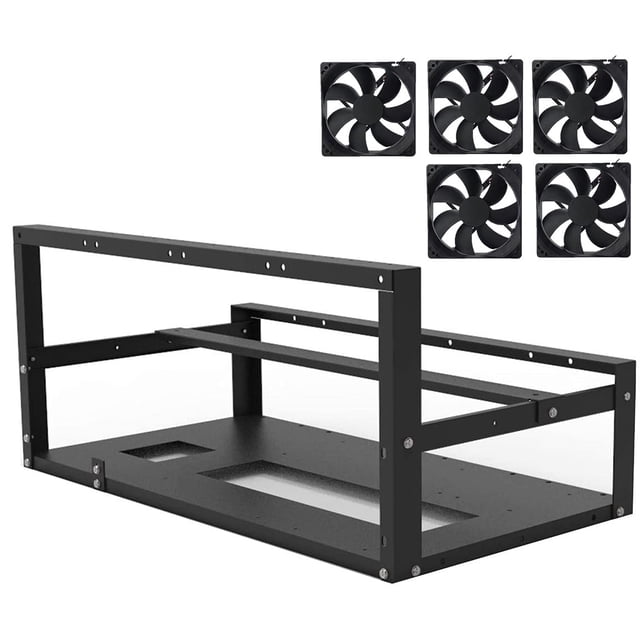 Tigology Steel Open Air Miner Stackable Mining Frame Case Rig, 6GPU/ 8GPU for Crypto Coin Mining Frame Rack w/ 5 Cooling Fans