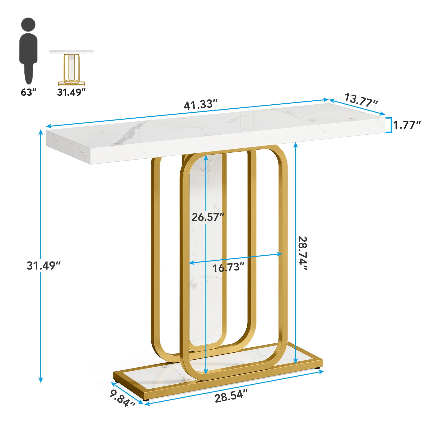 Tribesigns Modern Console Table with LED Lights, 41.3 inch Sofa Entryway Tables with Faux Marble Veneer for Living Room, Hallway and Foyer, White & Gold