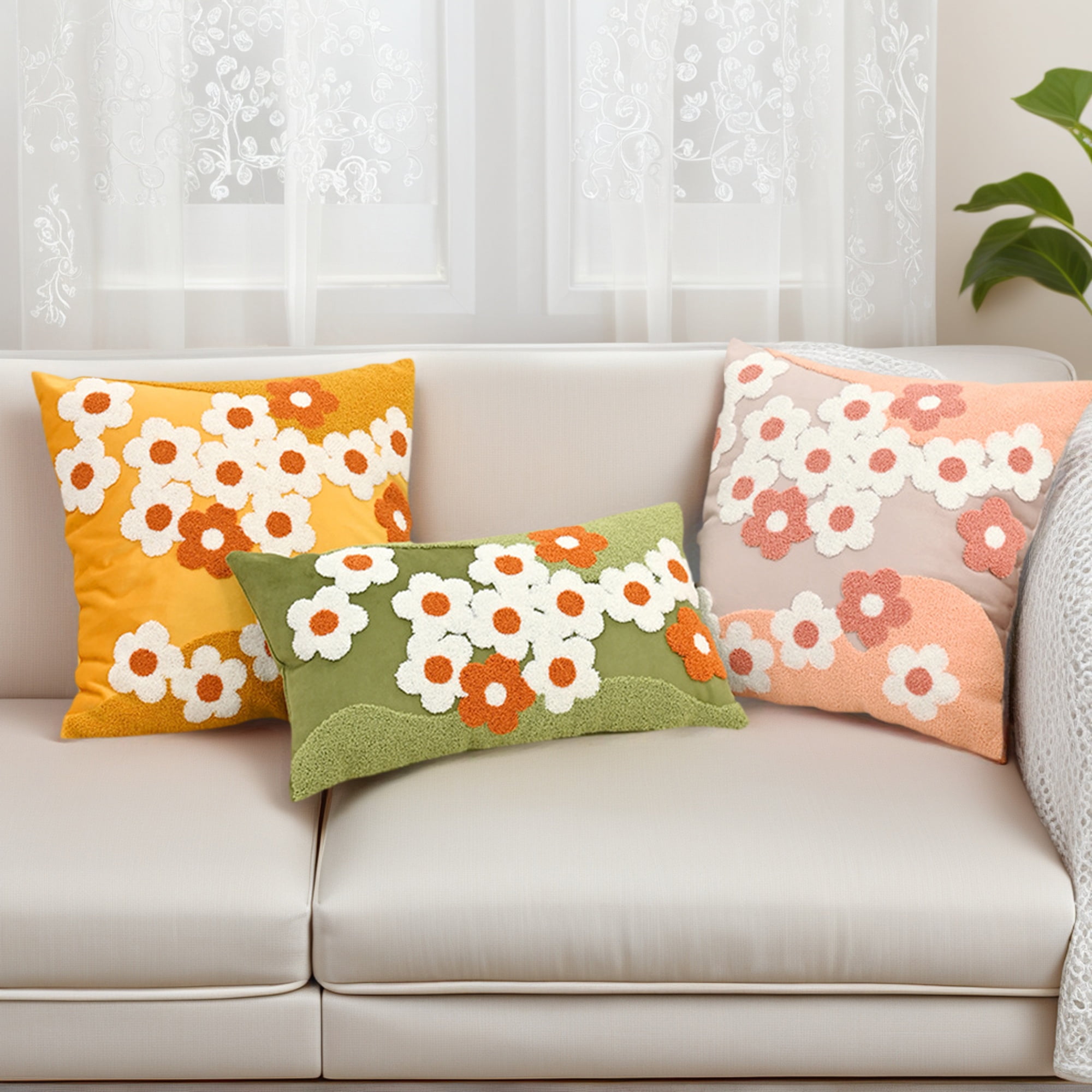 Unique Bargains Pack of 2 Velvet Embroidery Floral Throw Pillow Covers 18" x 18" Green