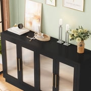 Homfa 55.1W Modern Sideboard Buffet with Fluted Glass Doors, Accent Cabinet Console Table TV Stand, Black