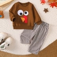 thumbnail image 2 of UAYOTSE Toddler Baby Boy Thanksgiving Outfit Turkey Embroidery Long Sleeve Sweatshirt And Plaid Pants Set 2Pc Fall Clothes(6-12 Months,I36-Coffee), 2 of 8