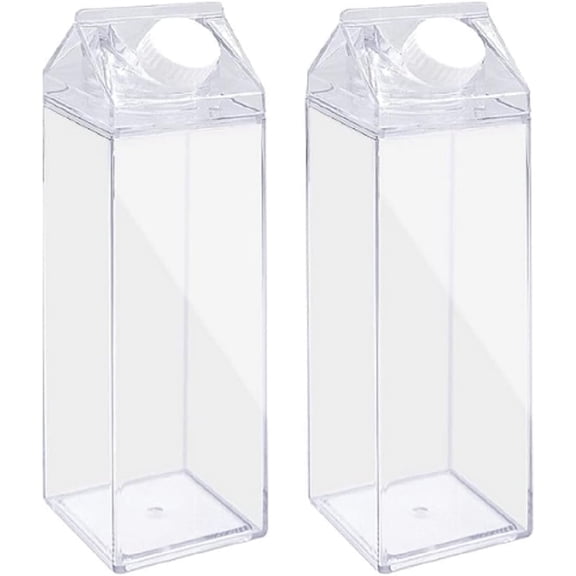 2-Pack 17oz Milk Carton Water Bottle - BPA-Free Plastic Reusable Juice & Tea Jug, Leakproof & Kid-Friendly for Travel, Sports, Camping, Outdoor Activities