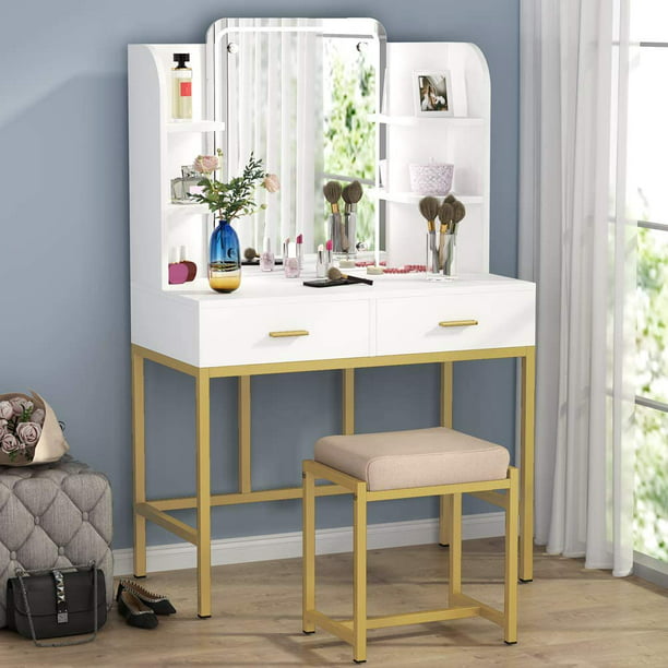 Tribesigns Vanity Table Set With Mirror, Tribesigns Dressing Vanity Table Set Makeup Lighted Desk With Mirror And Drawer
