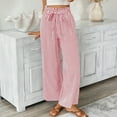 thumbnail image 5 of Byworldtasic Womens Trousers Women Casual Drawstring Elastic Waist Striped Wide Leg Pants with Pockets, S-XXXL, 5 of 8