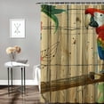 thumbnail image 2 of Chilfamy Parrot Shower Curtain, Tropic Flowers and Parrot in Summer Garden Wooden Wall Ferns Art, Cloth Fabric Bathroom Decor Set with Hooks White, 2 of 7