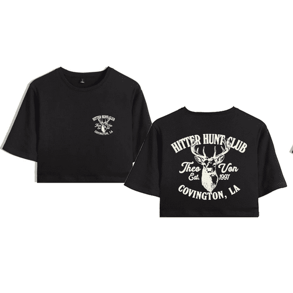 Theo Von Merch Hitter Hunt Club Crop Top T-shirt Suits Girls Women Short Sleeve Tee