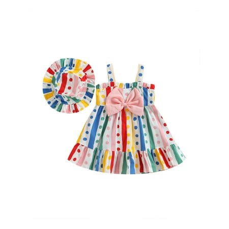 

CIYCuIT 6M-24M Summer Newborn Infant Toddler Baby Girls Dress Striped Print Ruffles A-Line Dresses + Cap Outfits