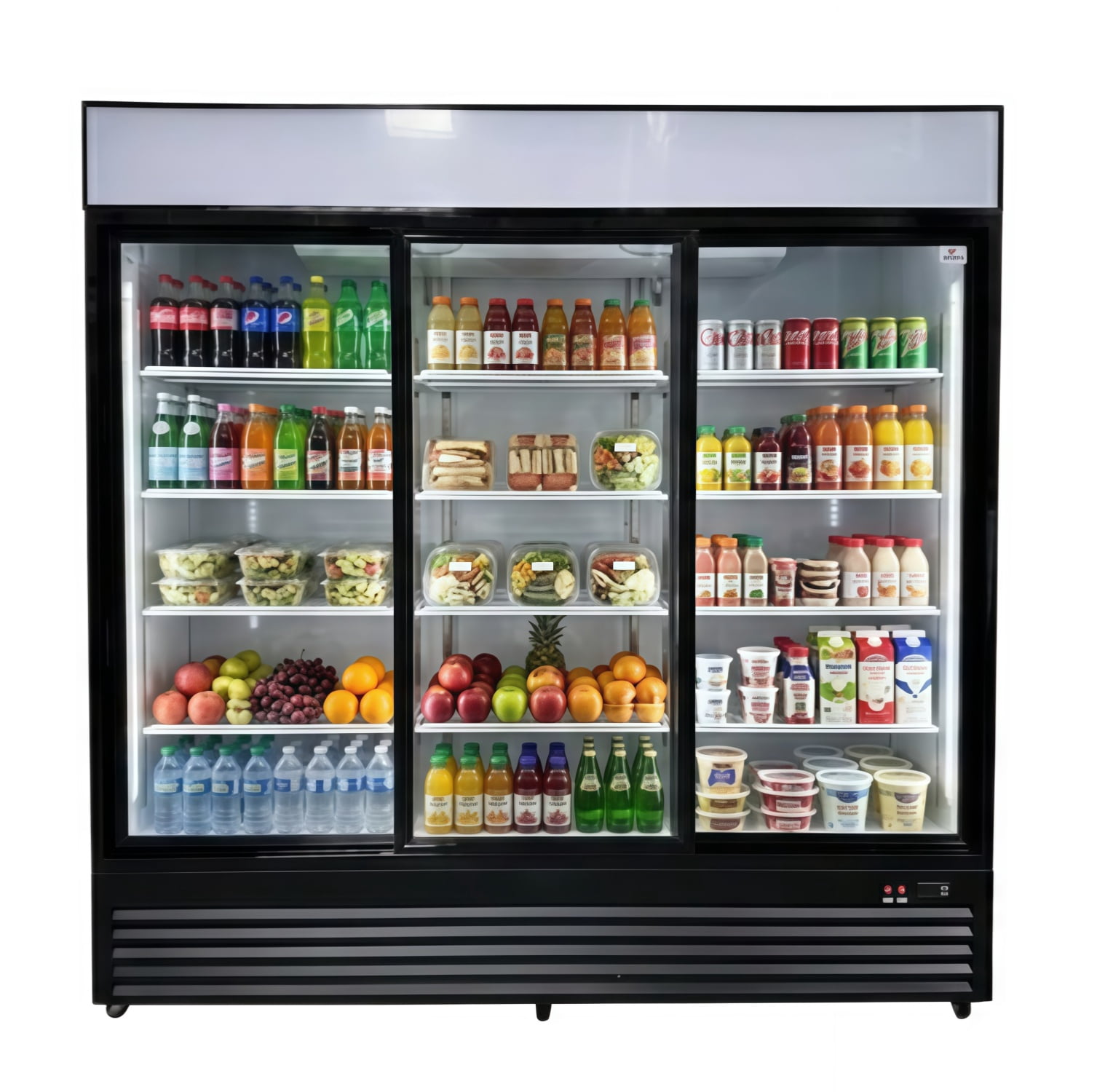 Cooler Depot 74 in. W 55.7 cu. ft. Commercial Refrigerator Reach In Merchandiser Cooler with Three Sliding Glass Doors in Black Frame Cooler Depot
