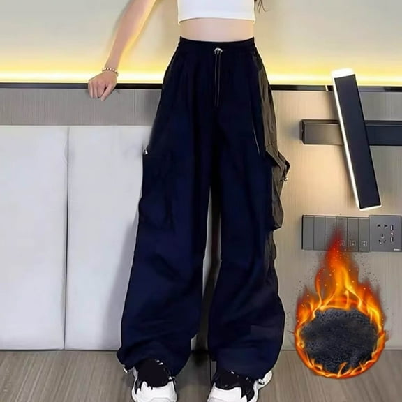 Wancir Cargo Pants Girls Y2K Baggy Cargo Pants Parachute Pants Trendy Stretchy High Waist Wide Leg Trousers with Pockets