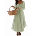thumbnail image 1 of Vestido Bohemio Informal para Mujer, Estilo Resort, con Escote en U, Mangas Abullonadas y Corte A Verde M, 1 of 9