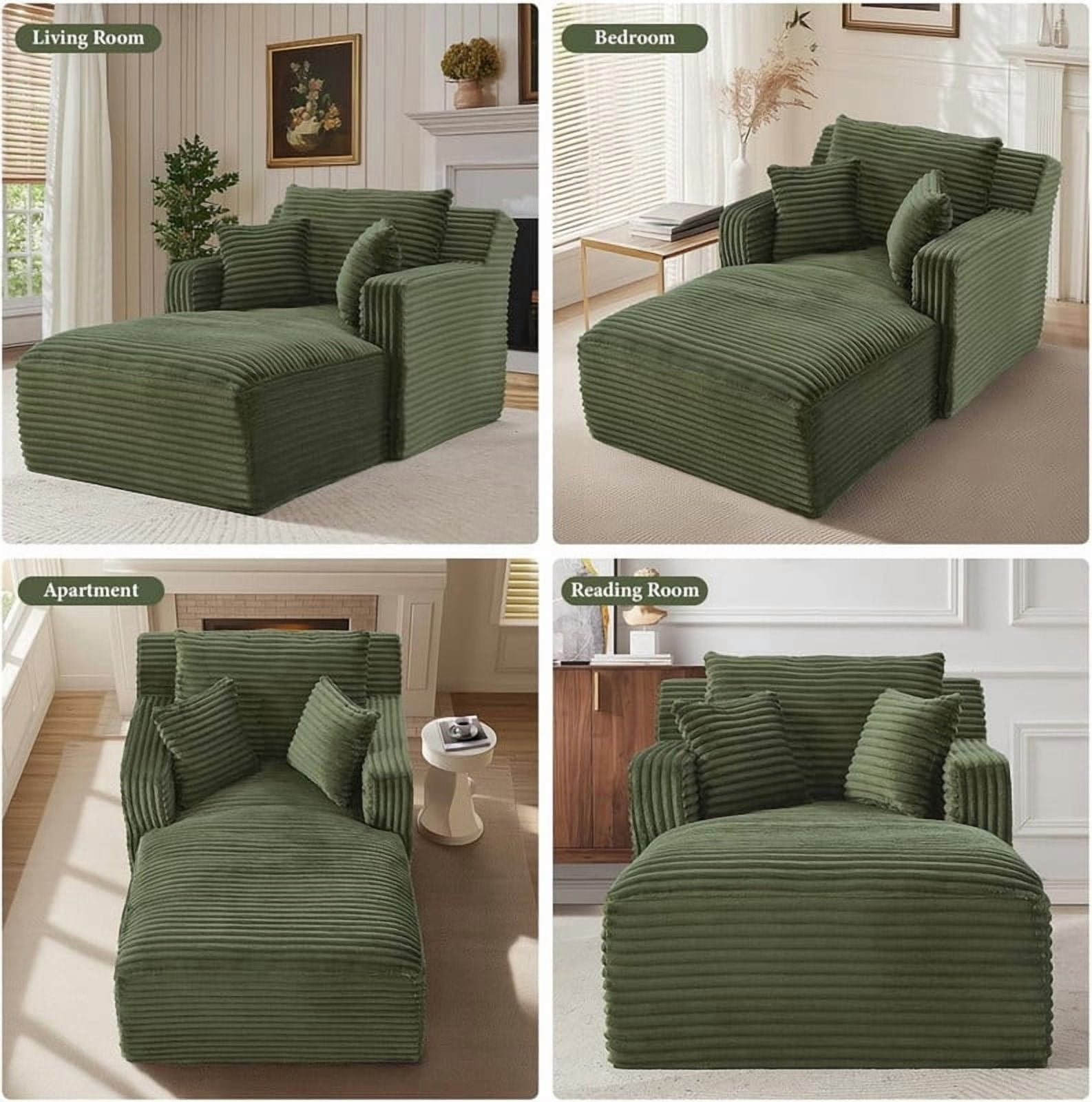 Indoor Single Chaise Lounge Sofa Chair, Modern Corduroy Upholstery Sleeper Bed Lounger Sofa Chair for Living Room,Office,Apartment, 39.4''x65.4''