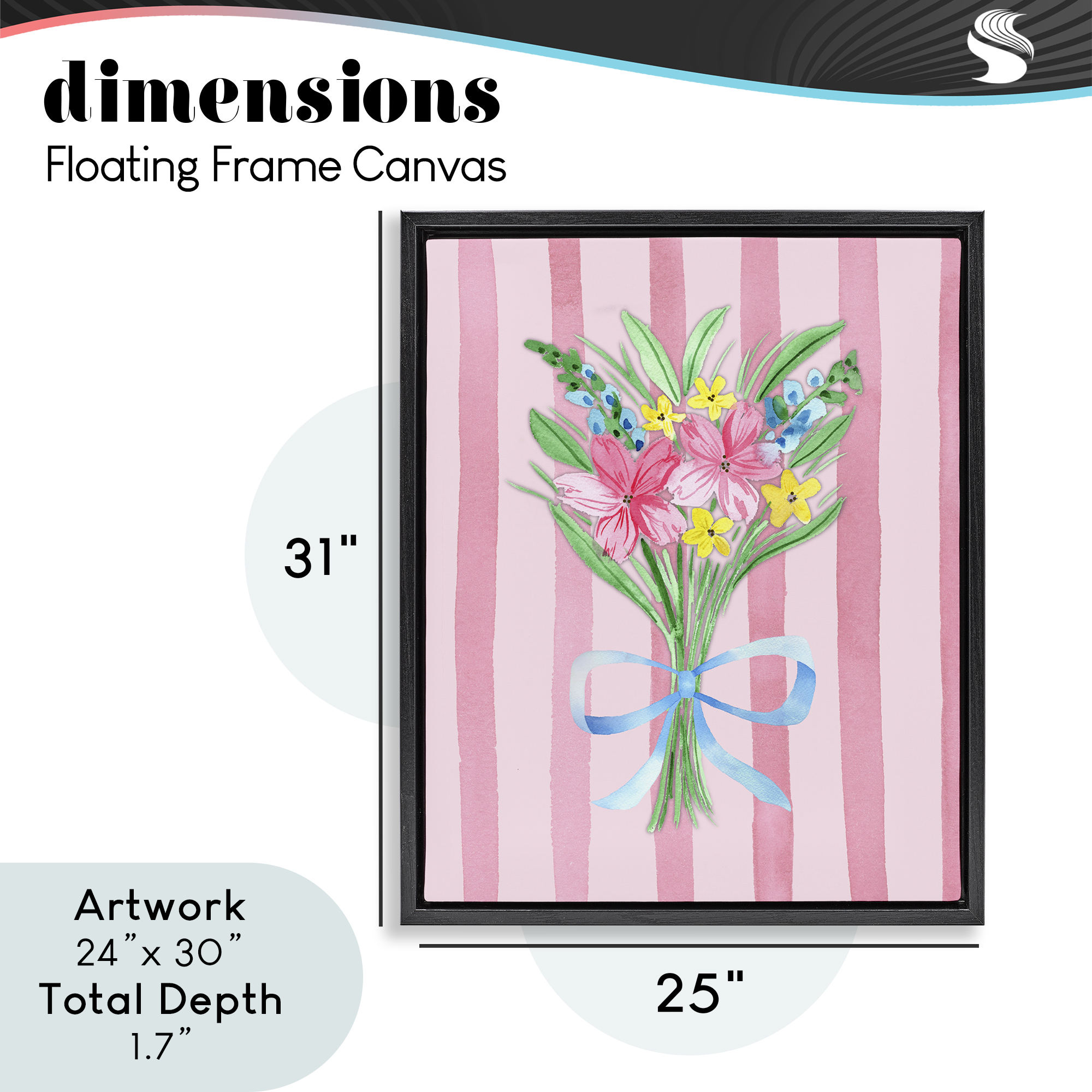 Spring Bouquet Pink & Blue Black Framed Floater Canvas Wall Art, design by Nina Jacobs